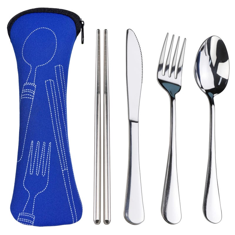 lengnoyp 5PCS Portable Silverware Set with Case  Lengnoyp Travel Camping Utensils Set  Premium Stainless Steel Travel Cutlery Set  Reusable Safe Flatware Sets for Lunch Box/Workplace/Students  Silver - Image 1